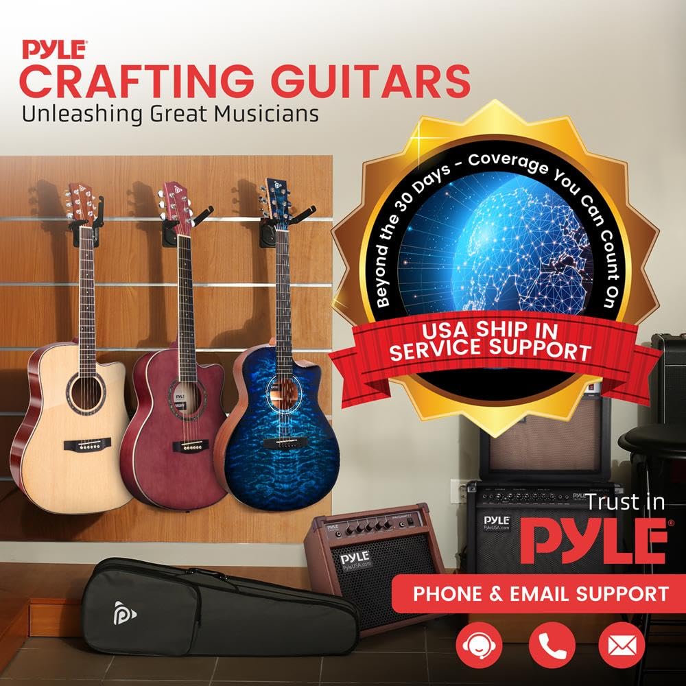 Pyle Guitarra acústica de tamaño medio junior – Set de guitarra de concierto para principiantes niños a partir de 6 años, forma de gota de sol, mate, incluye funda de correa, púas, cuerdas, paño de