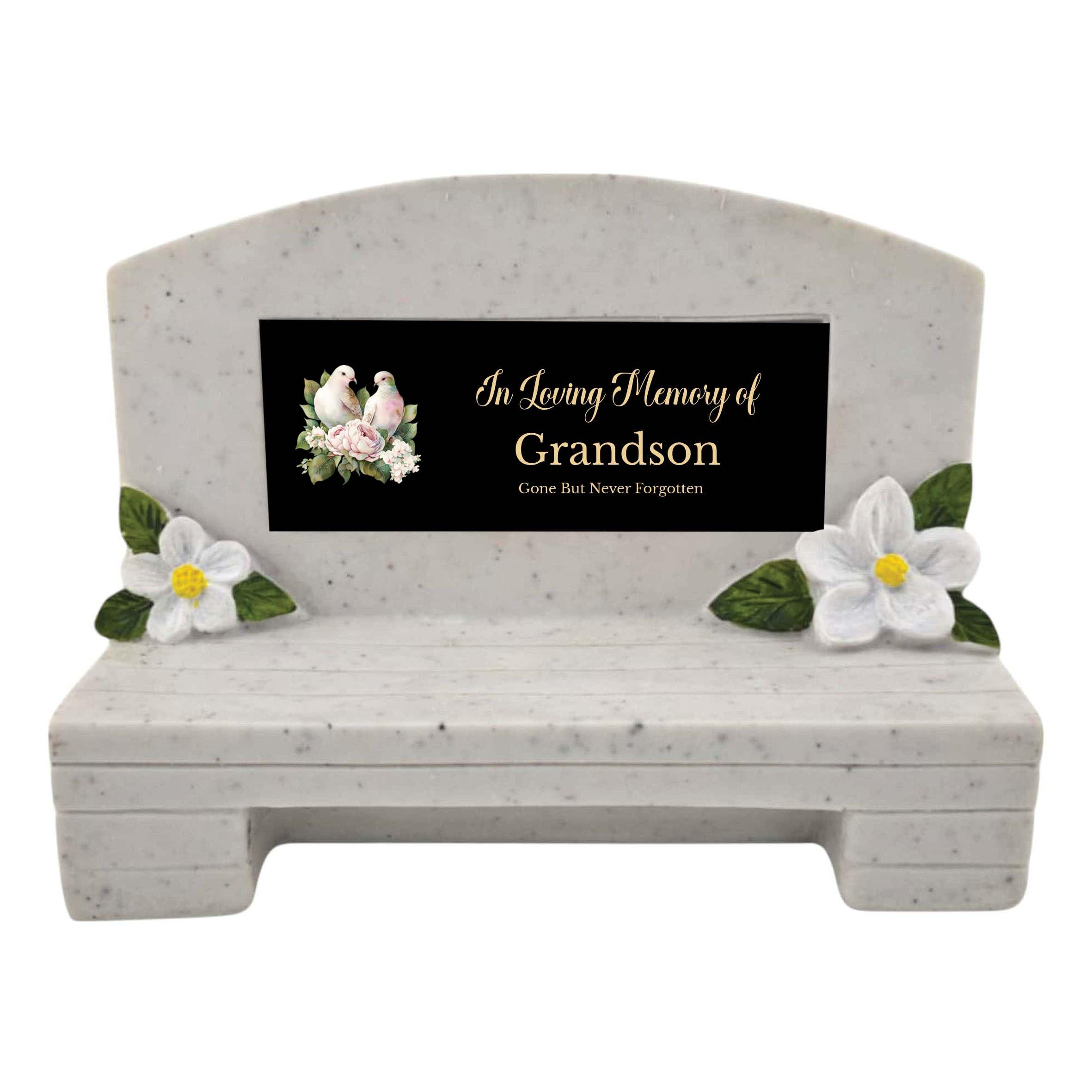 1stclassgifts In Loving Memory Of Memorial Bench With Plaque Grave Marker With Doves Design Mum Dad & Lots More Black Plate (UV PRINTED) (Grandson)