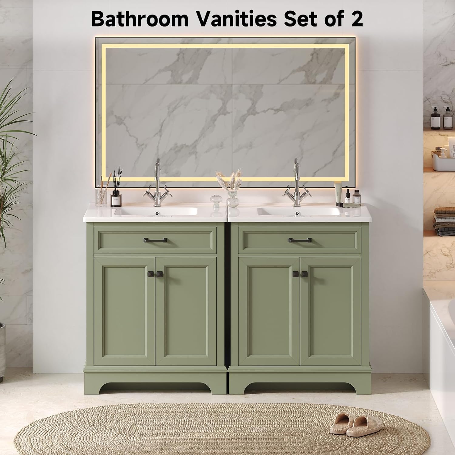 ONBRILL 28" Modern Bathroom Vanity with Ceramic Sink, Freestanding Bathroom Vanities with 2 Soft Closing Door & Adjustable Shelf, Paint Surface Single Sink Cabinet for Apartment & Small Space (Green)