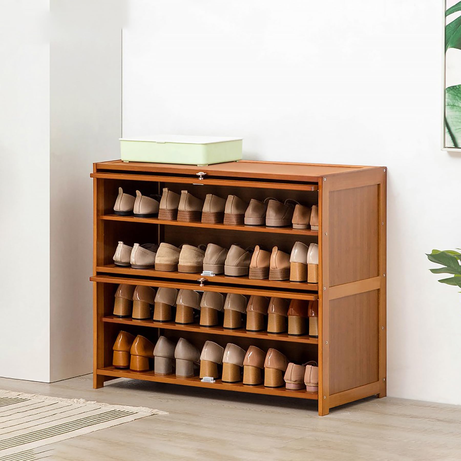 Armario de almacenamiento de calzado elegante zapatero de bambú estrecho de 5 niveles para casa
