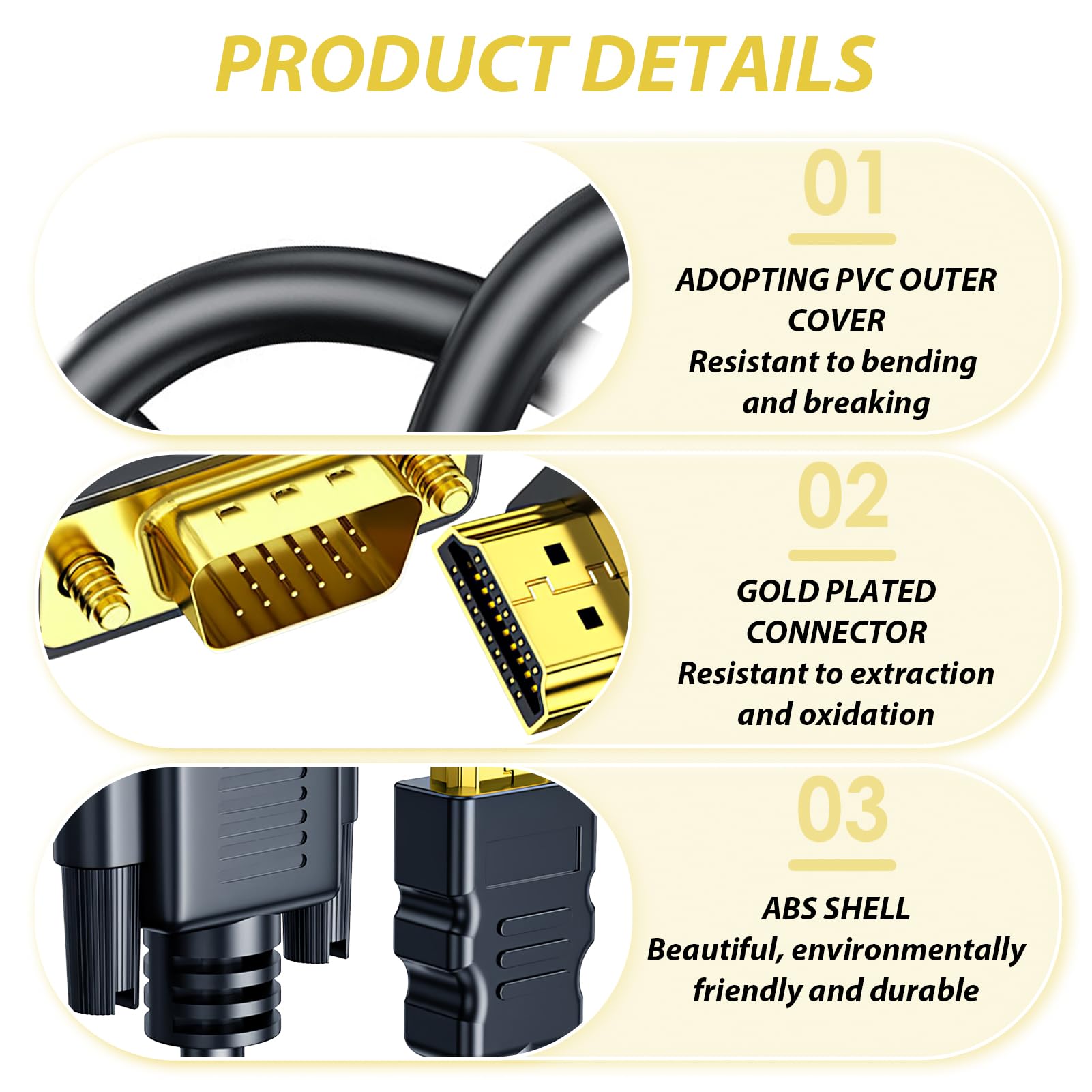 Cavo da HDMI a VGA, 1,8 m, unidirezionale, da HDMI a VGA, con alimentazione USB