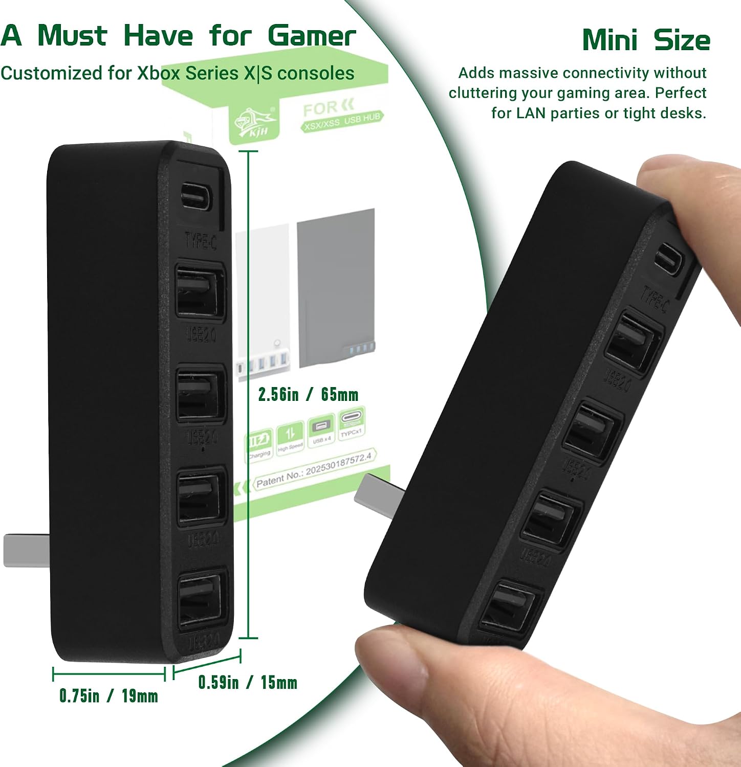 Joso USB 2.0 Hub for Xbox Series X & S, 5-Port USB Splitter Adapter with Type-C for Controller Charger, Keyboard, Mouse – Plug & Play