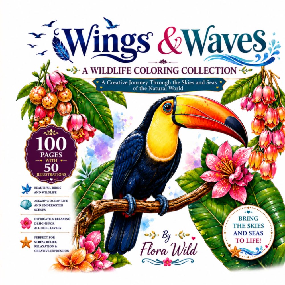 Wings & Waves: A Wildlife Coloring Collection: A Creative Journey Through the Skies and Seas of the Natural World