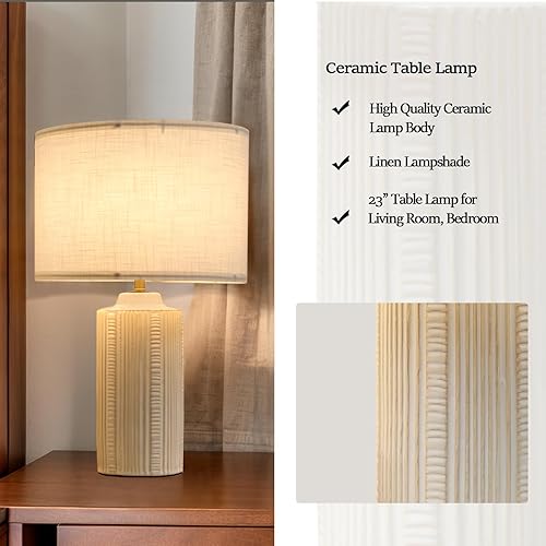 Miniatura 3 de Juego de dos lámparas de mesa de cerámica de 23 pulgadas, lámpara de escritorio de cerámica blanca para sala de estar, lámpara de noche de granja