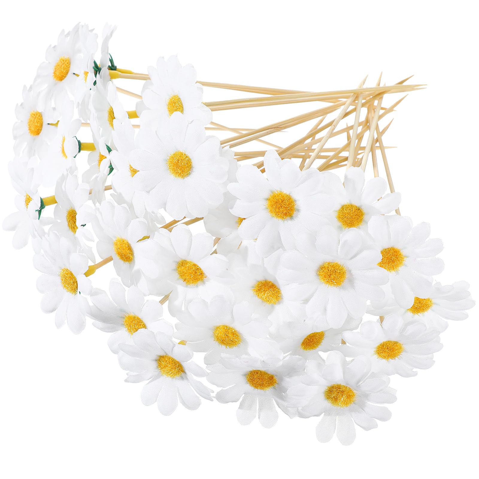 CHENGU 100 Pcs Fancy Toothpicks, 4.7 Inch Cocktail Picks Fancy Sticks for Appetizers, Handmade Bamboo Appetizer Fruit Skewers Food Picks for Wedding Valentines Holiday Decoration(Daisy)