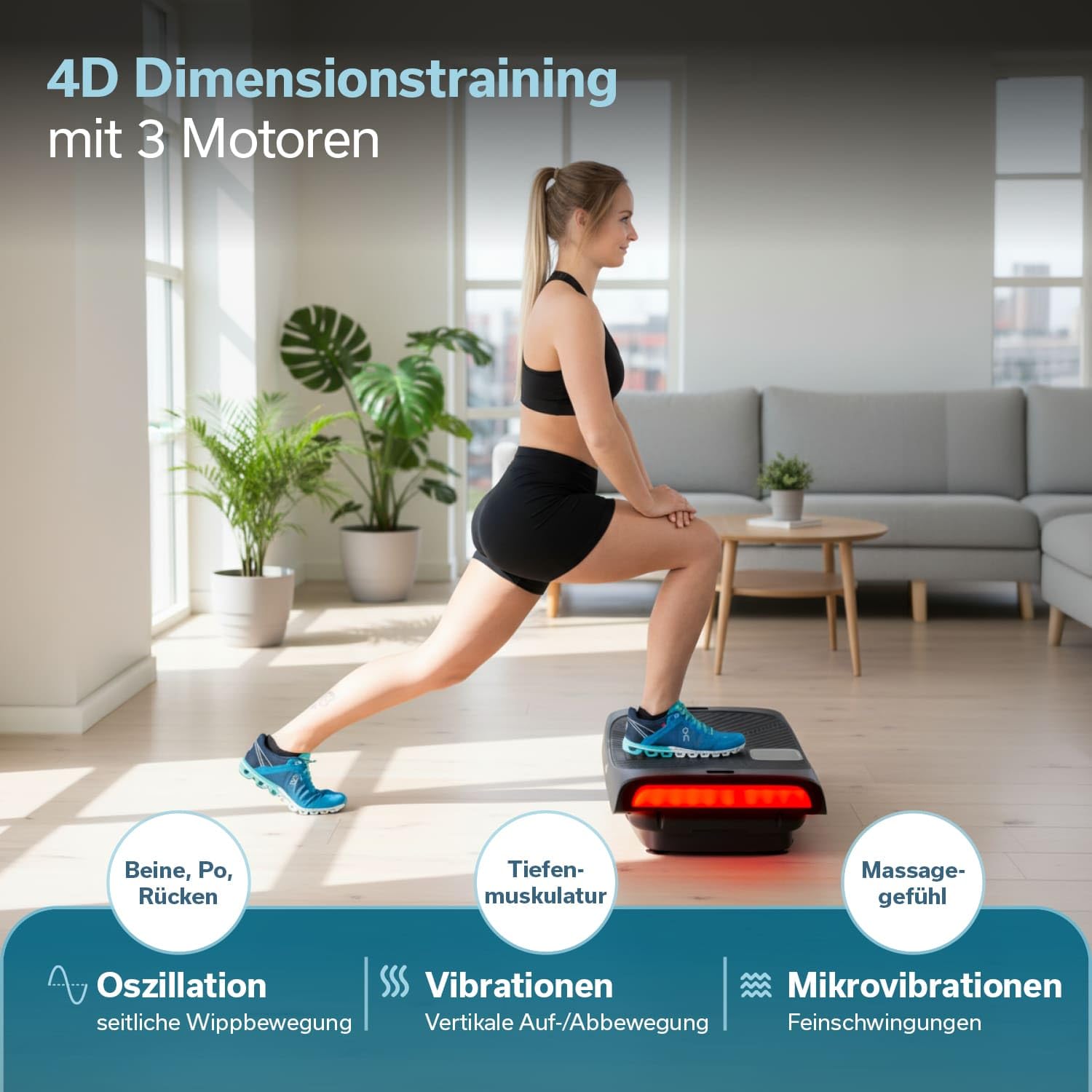 Skandika Plataforma vibratoria 4D V3000 Plus - Vibración oscilante hasta 40 Hz - hasta 150 kg | Tecnología Curved - Esterilla Protectora para el Suelo - Cintas de Entrenamiento