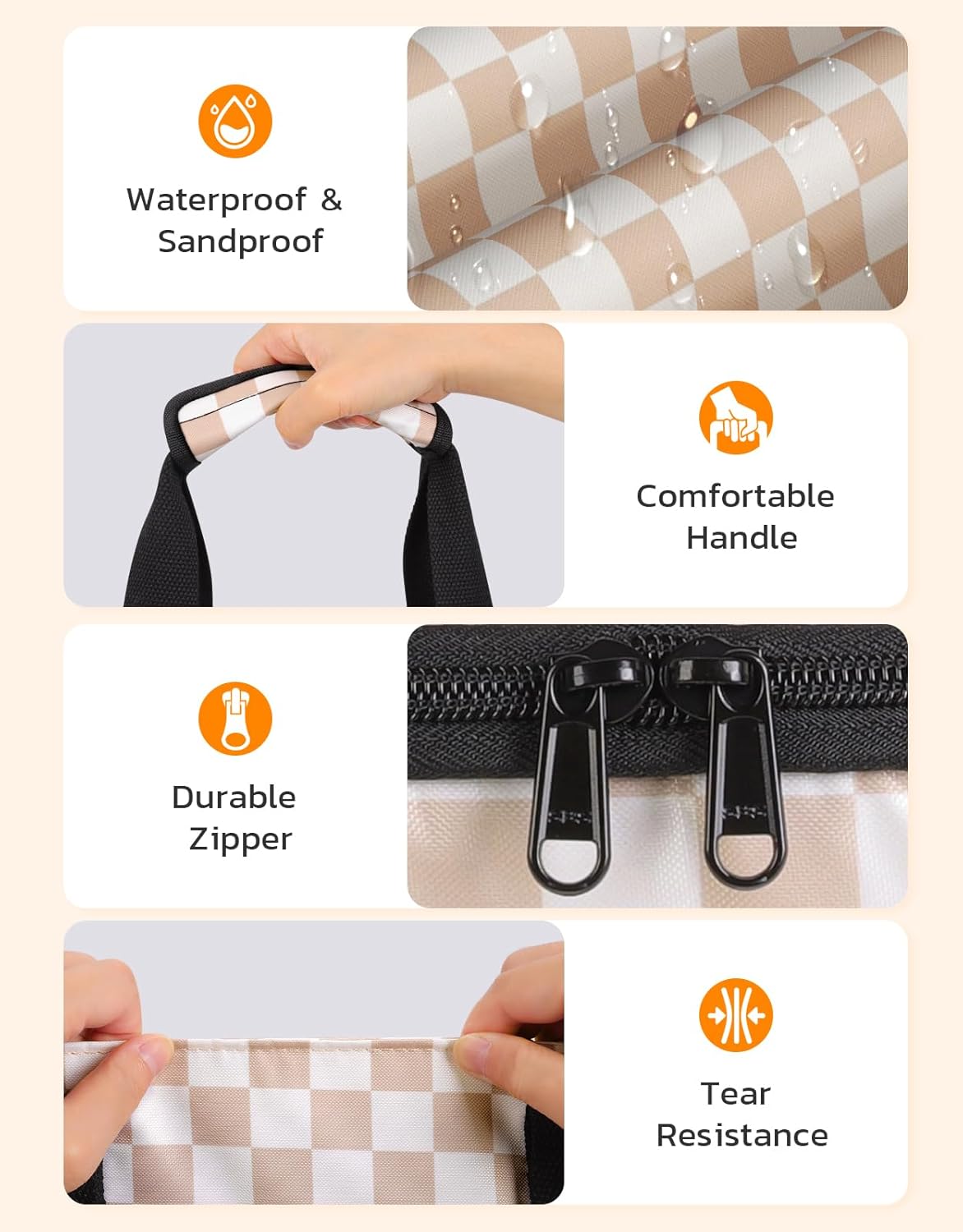 Beach Bag and Cooler Bag Set, 45L Waterproof XXL Foldable Tote with Zipper, 8 Pockets for Pool, Picnic, Travel - Image 6