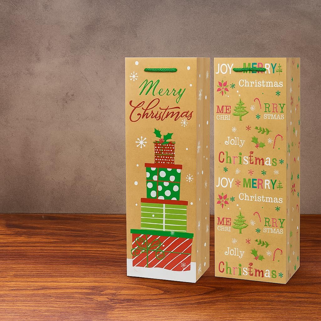 12PCS Christmas Wine Gift Bags Premium Kraft Paper Bottle Cover Wrapping Bags Bulk with Handles Gift Tags Reusable Holiday Wine Tote for Gifts Xmas Party Favours New Year Champagne Whiskey Liquor(Brown) - Image 6