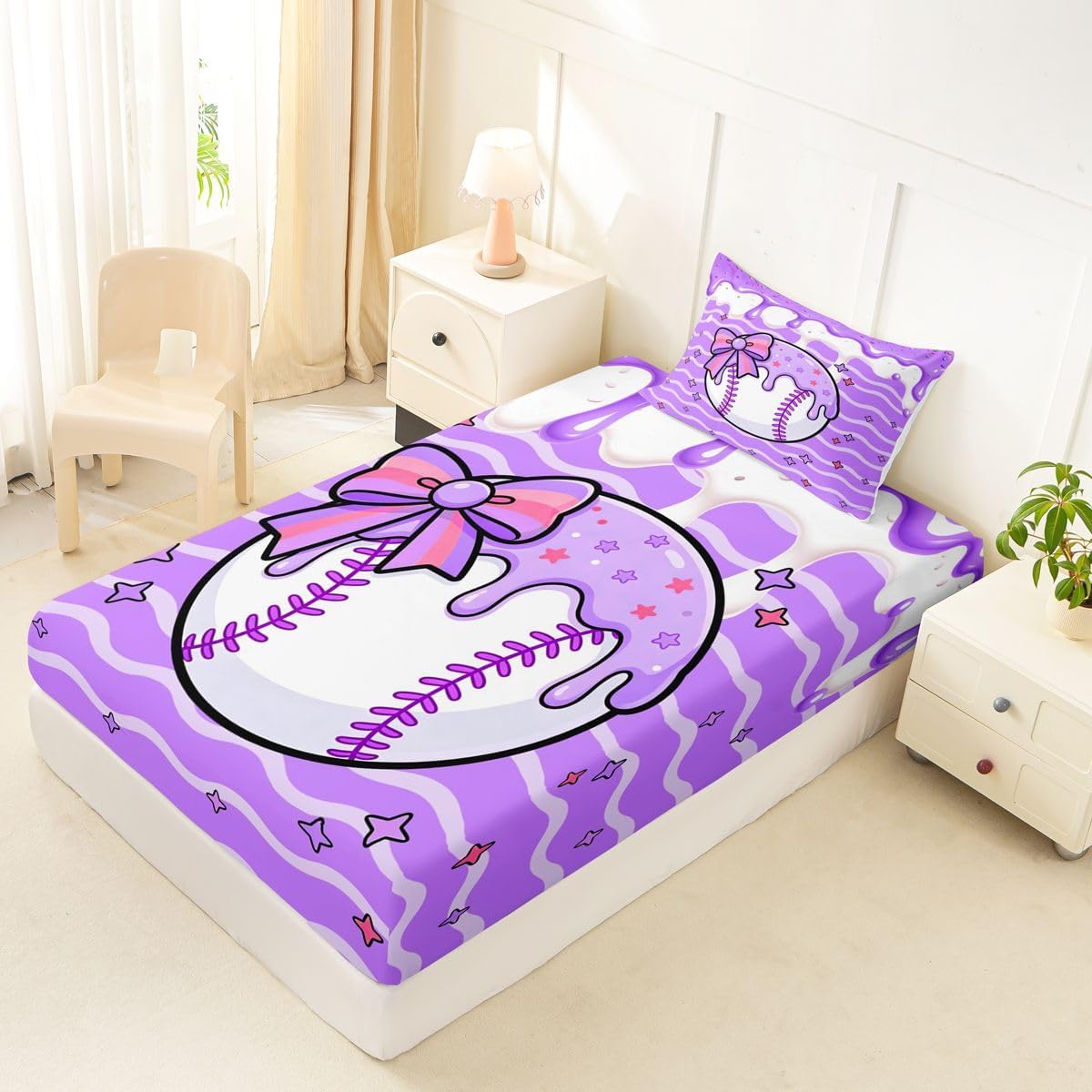 Erosebridal Cartoon Baseball Fitted Sheet Twin Size