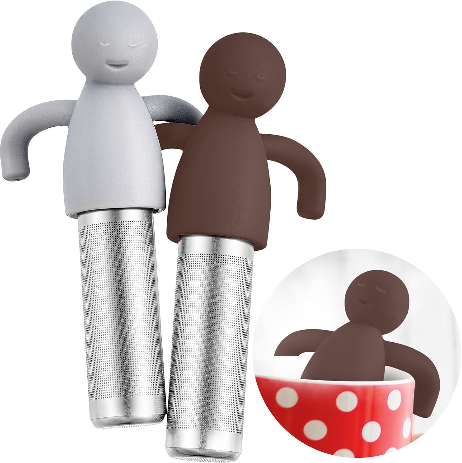 Hicarer 2 Pieces Tea Infuser for Loose Tea Cute Fine Mesh Tea Strainer Stainless Steel Tea Filter Ball Tea Diffuser Steeper for Teacups Teapots (Gray,Dark Brown)