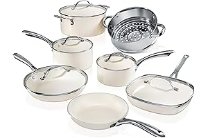 12-Piece Non-Stick Ceramic Pots and Pans Set in Cream White | Food Network