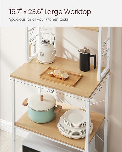 Miniatura 6 de VASAGLE Barra de café, estante de panadería de 23.6 pulgadas para cocina con almacenamiento, estantes de cocina de 6 niveles con 6 ganchos, soporte