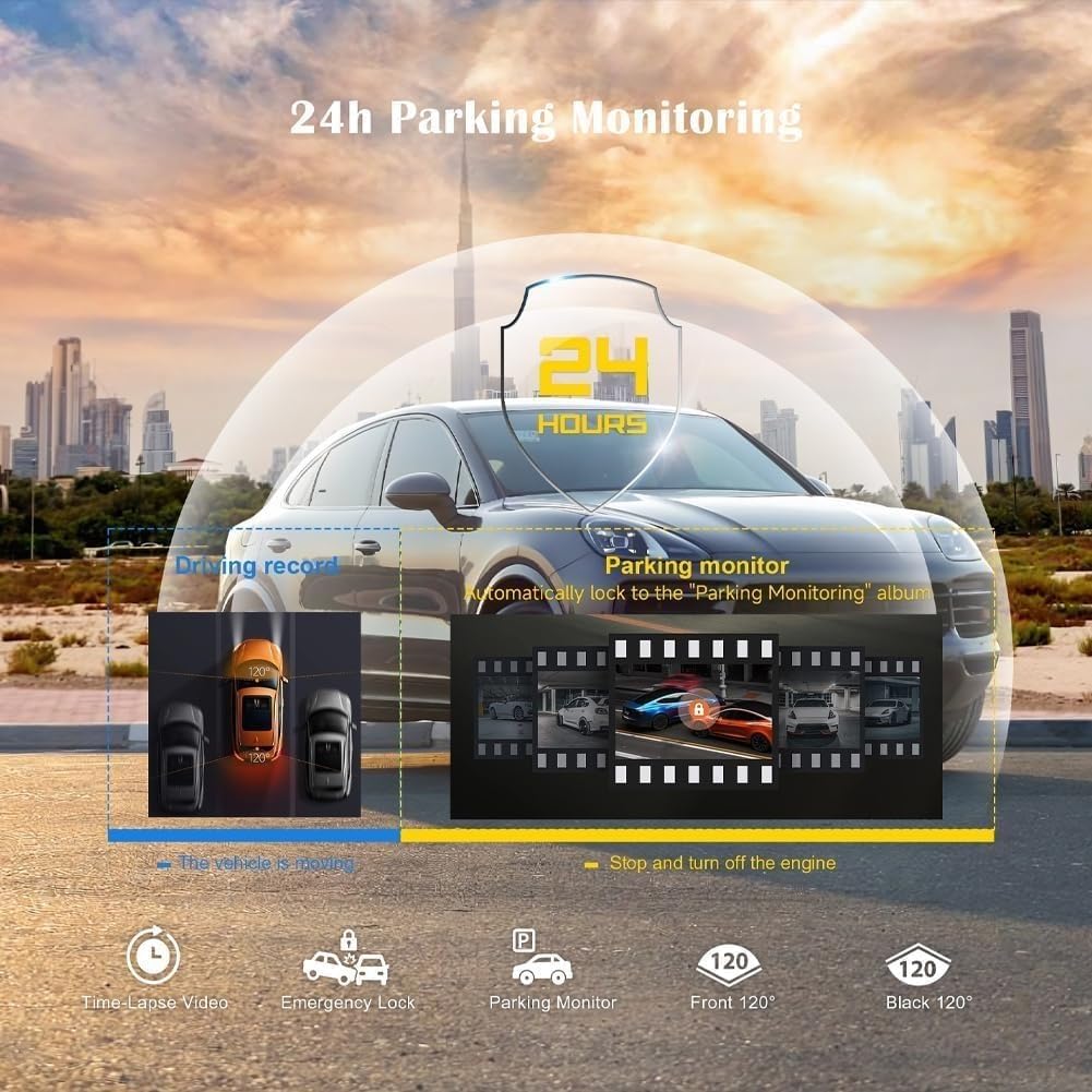 Osmo Dashcam Pro, Dashcam Wireless Per Auto, Anteriore E Posteriore Con Scheda Da 64 GB E Controllo Wi-Fi/app, Telecamera Per La Retromarcia, Registrazione In Loop, Monitoraggio
