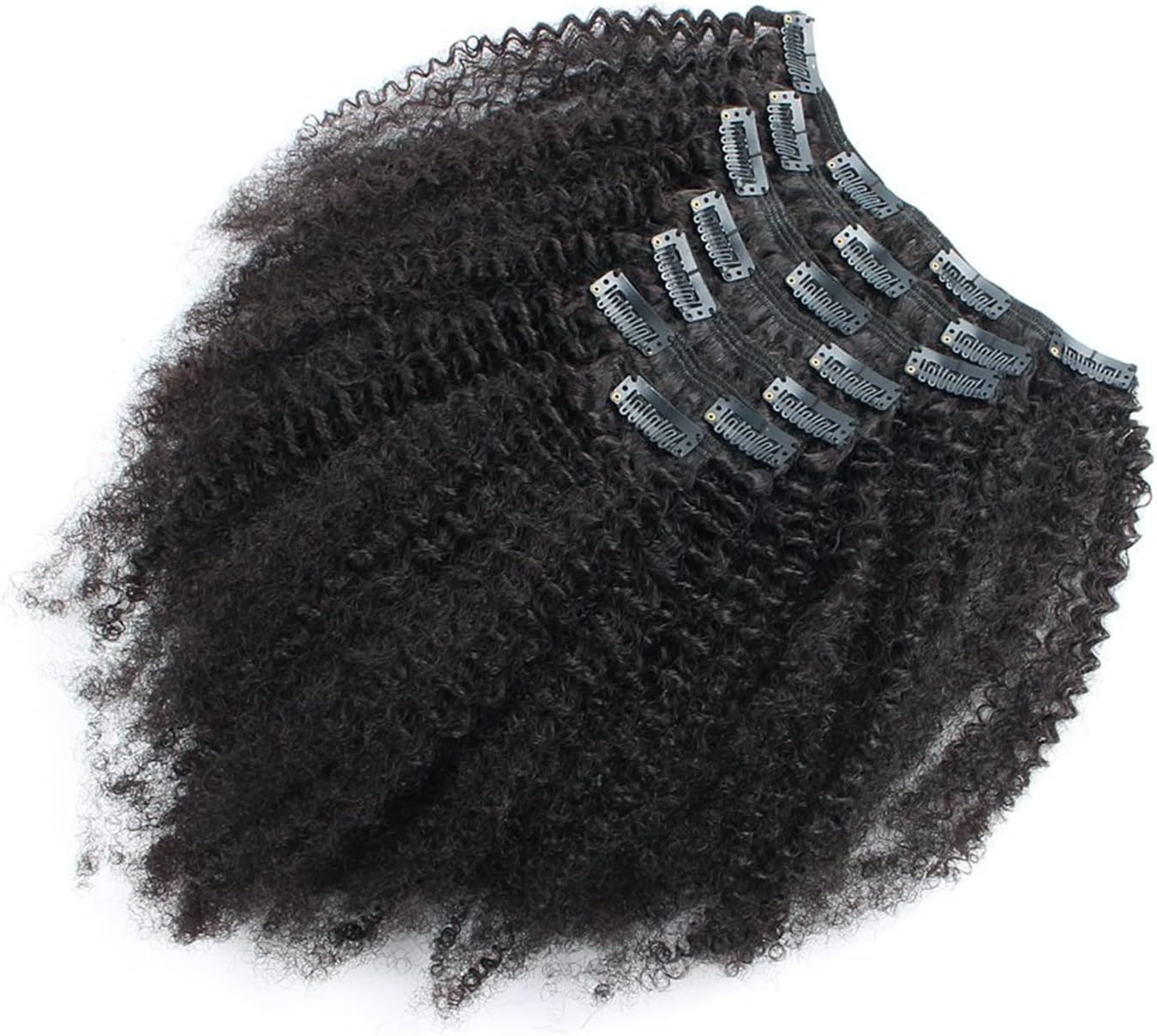 oylove Kabadu Brazilian Human Hair Afro Curly Clip In For Black Women Hair Extension 8pcs 120g/set Brazilian Virgin Human Hair Clip Ins for African American Natural Black Color 16inch