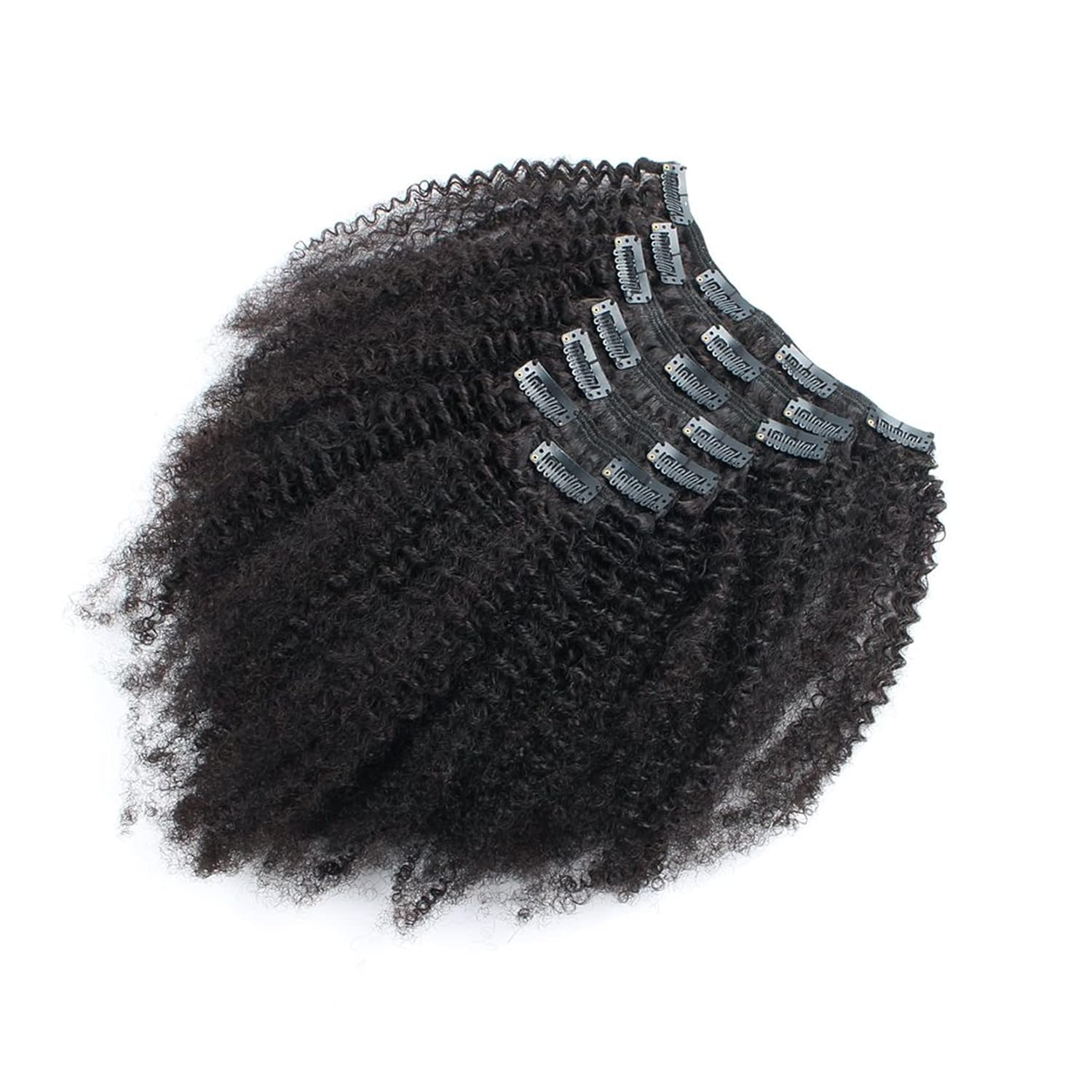 Kabadu Brazilian Human Hair Afro Kinky Curly Clip In For Black Women Hair Extension 8pcs 120g/set Brazilian Virgin Human Hair Clip Ins for African American Natural Black Color 16inch