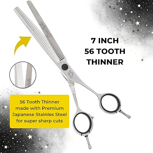 Miniatura 5 de Grooming Galaxy Set - Tijeras rectas, curvas y delgadas de 8 pulgadas + estuche, acero inoxidable 440C, reposamanos de dedos personalizables, hoja