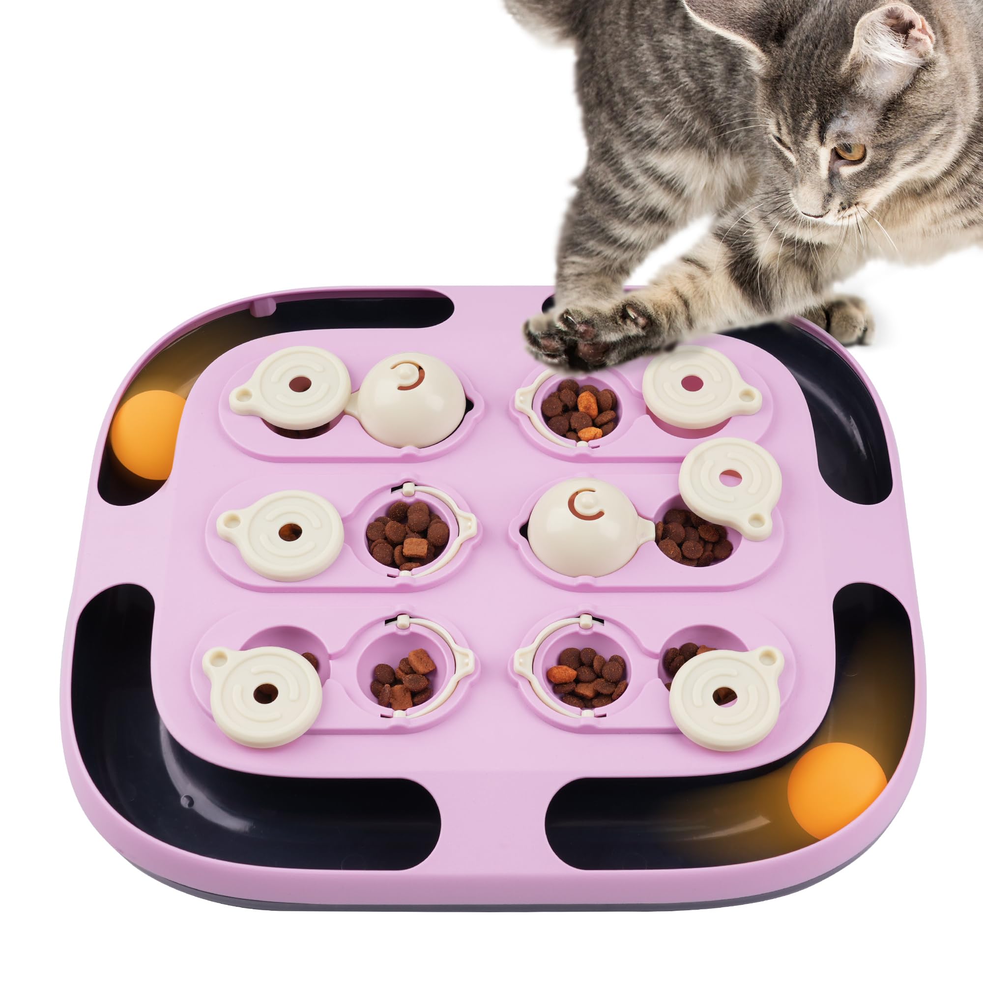 LACCEN Cat Puzzle Toy, 2 in 1 Interactive Cat Toys with Track Ball, Mental Stimulation Puzzle Games Food Dispenser Physical Exercise Slow Feeder