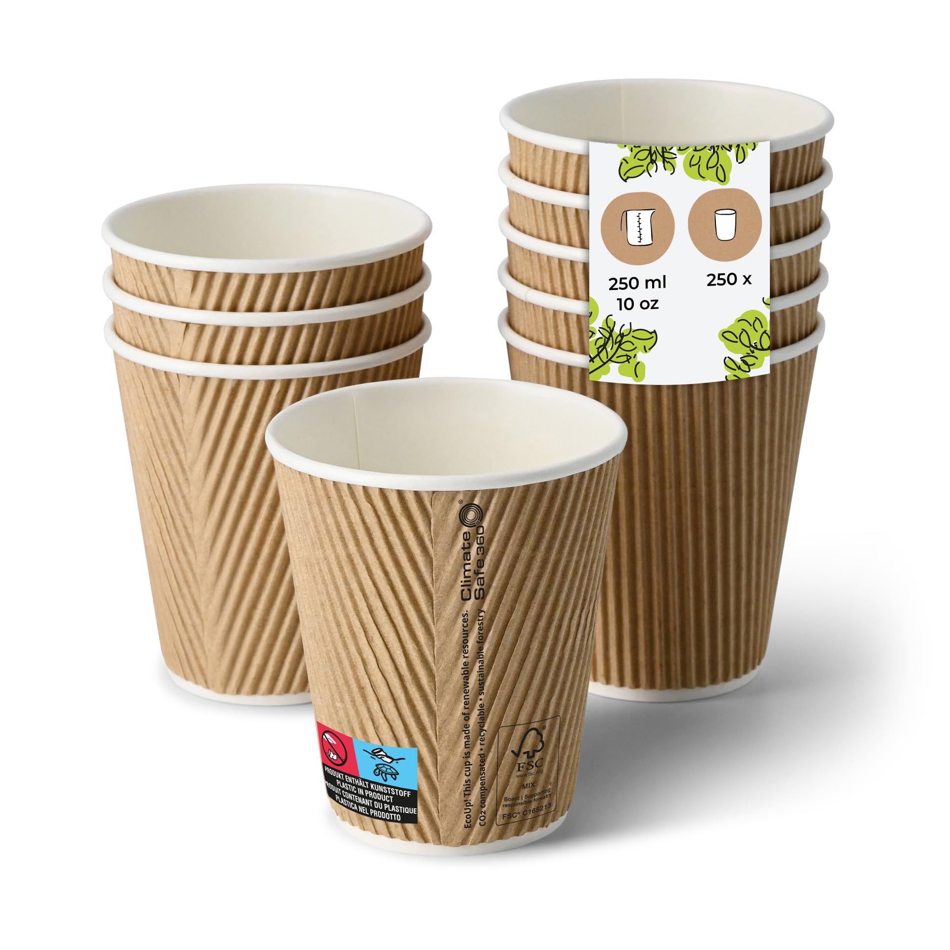 BIOZOYG Bicchieri di cartone 250 pezzi 250 ml / 10 oz, 90 mm - Bicchieri usa e getta per caffè - Bicchieri di cartone per bevande calde - Alternativa ai bicchieri di polistirolo, bicchieri di carta