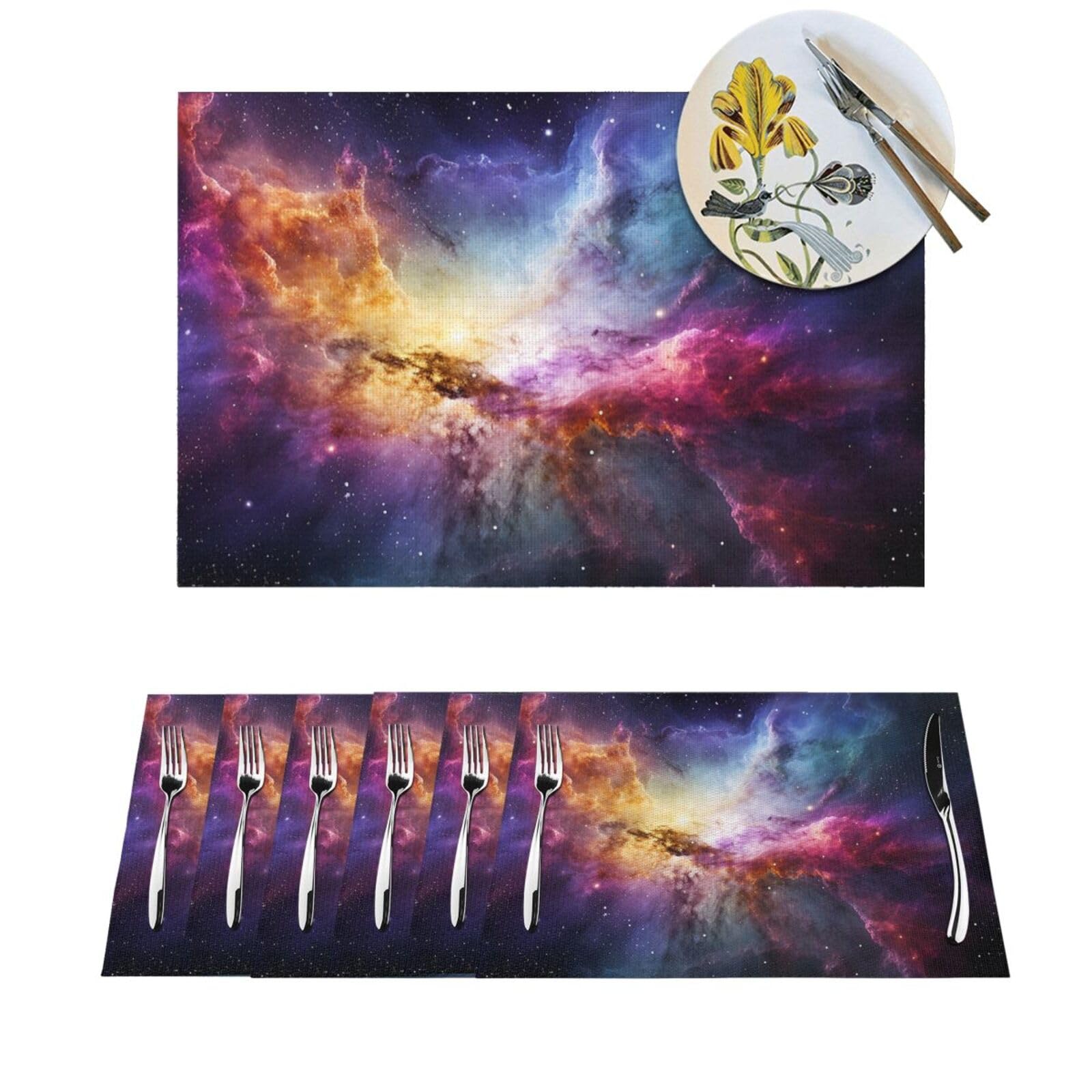 Set de table en PVC tissé lot de 6 dessus de table durables motif univers et nébuleuses