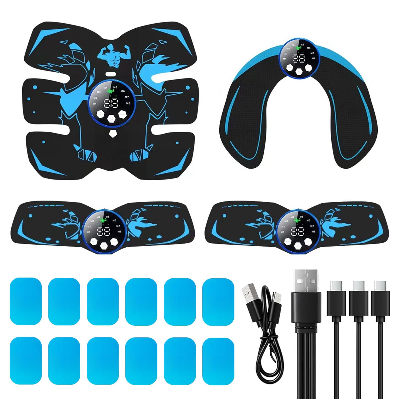 Yirrmiwn EMS Muscle Stimulator, Muscle Stimulator Machine for Men and Women with 8 Modes & 19 Intensities, 10 Gel, Training for the Abdomen and Arms