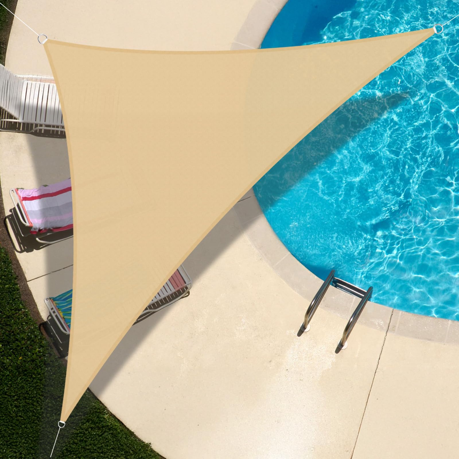UMI Sonnensegel Wasserdicht 5x5x7m Dreieckig Sonnenschutz Wetterschutz PES Polyester Segel Baldachin 95% UV Schutz mit Seilen für Garten Balkon Terrasse- Sand