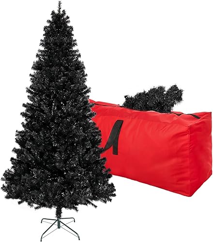 CRSTAFU Árbol de Halloween artificial negro de 5 pies, árbol de Navidad con 600 puntas de rama, árbol de Navidad con soporte de base plegable, abeto