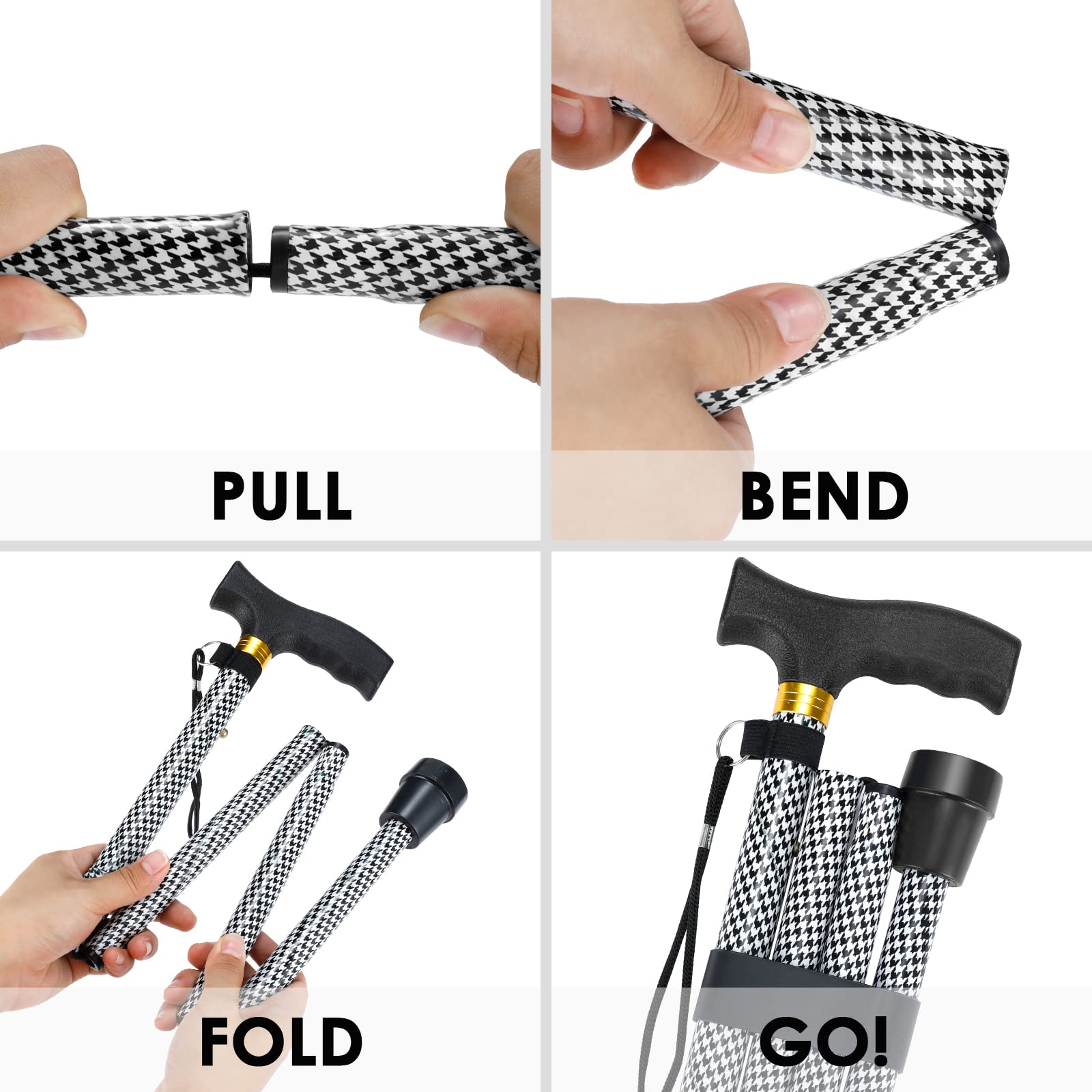 Bastón PANZHENG para hombre/mujer, ayuda para la movilidad y la vida diaria, bastón plegable de 5 niveles de altura ajustable, cómodo mango en T de plástico, portátil, diseño de pájaros