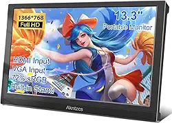 Akntzcs Monitor Portátil 13,3' Hd 1366 * 768 Externo Para Laptop Hdmi De Viagem Computador/Ps3/Pc/Switch, Alto-Falantes Integrados E Suporte