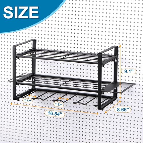 Miniatura 2 de HARFINGTON Organizador de herramientas eléctricas, 3 capas, 4 estantes de almacenamiento de taladros, estilo de montaje en pared, estante de