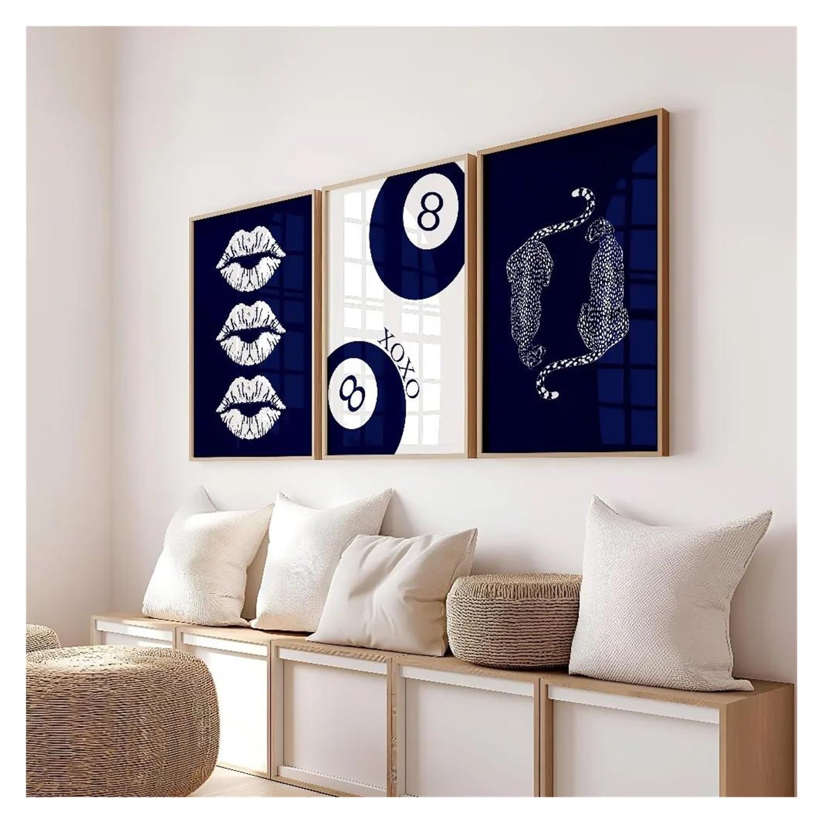 Byambd D Byamb Aesthetic Pictures 3Pcs Frameless Retro 8-Ball Posters Prints Cheetah Canvas Fashion Kiss An Lip Painting Room Ecor(,50X75cm)