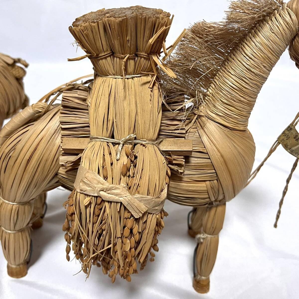 Amazon.co.jp: 藁人形馬人形牛セット豊年馬稲馬藁馬豊作祈願藁細工スゲ