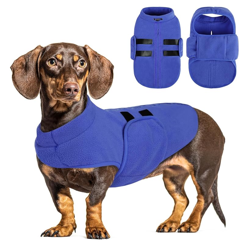 Suéter de fleece para cães e gatos com abertura para guia Queenmore Blue XX-Small