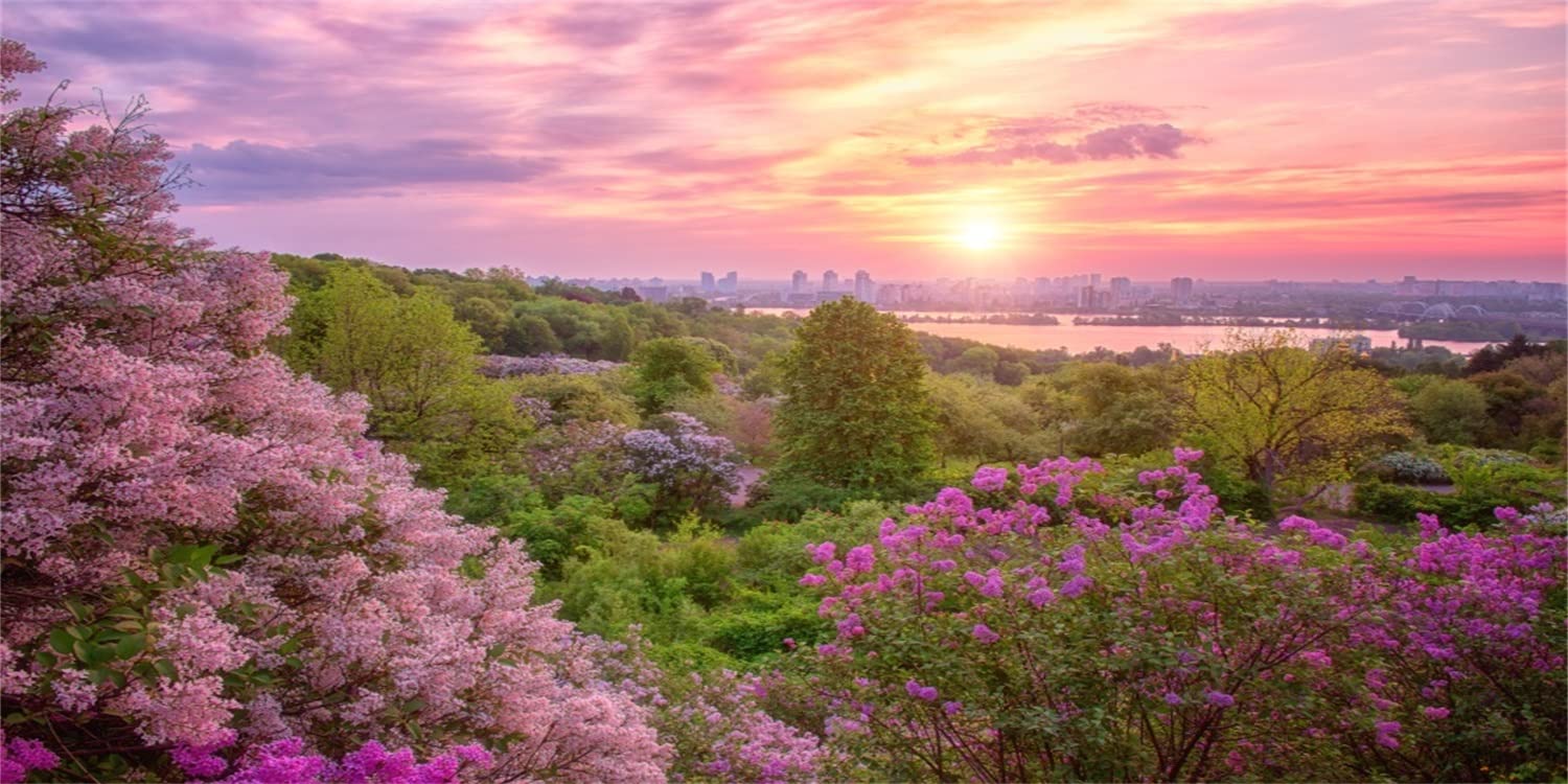 AWERT 36x18 inches Spring Cherry Blossom Terrarium Background Pink Flower Tree Sunset Floral Aquarium Background Vinyl Background