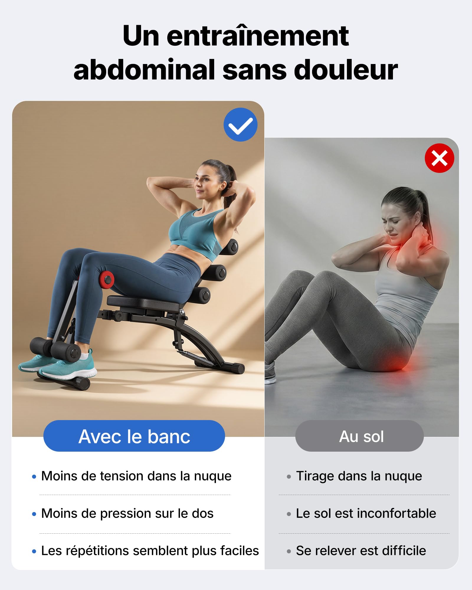MERACH Machine d'Abdos, Banc de Sit-Up Réglable, Machine d'Abdominaux pour Home Gym pour Taille Abdos Hanches Jambes, Max 136KG, pour Sit-Up/Vélo Aérien/Torsion Abdominale/Relevé de Jambes etc.