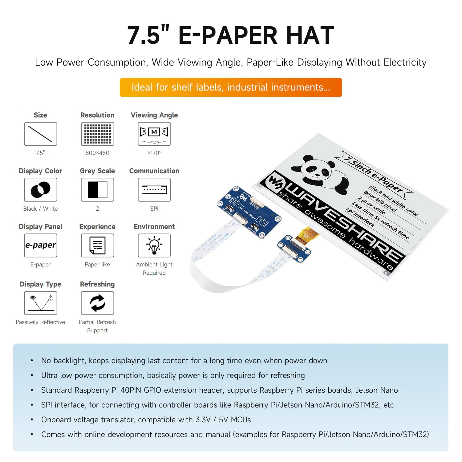Waveshare 5 Inch HDMI TFT-LCD  H  Display 800*480 Met Touchscreen Raspberry Pi Compatible