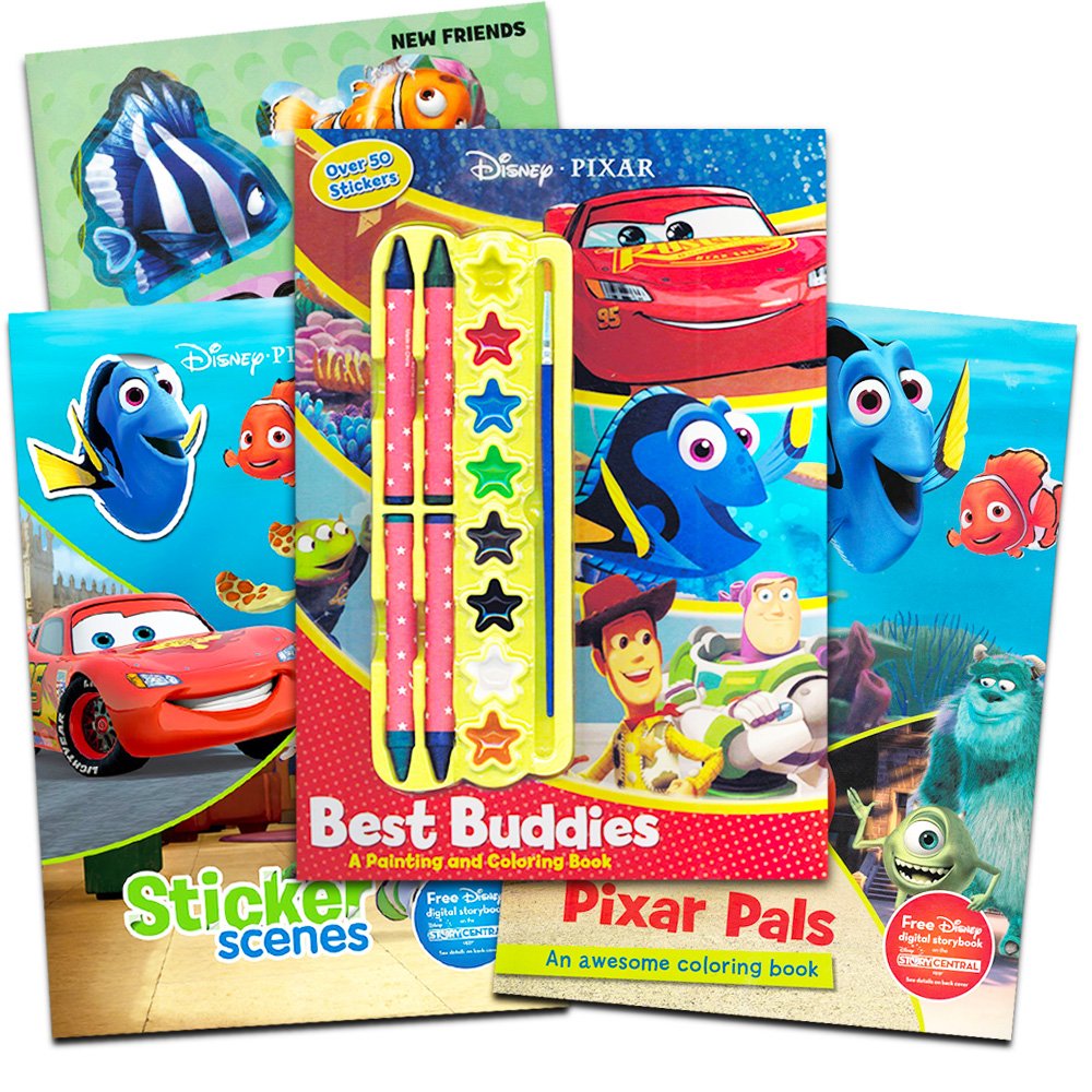 Disney Pixar Coloring and Activity Book Set ~ 3 Pixar Books Featuring Disney Cars, Toy Story, Finding Nemo and More (Includes Pixar Stickers and Crayons)