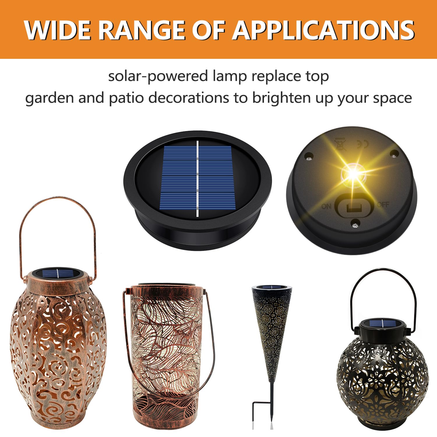 Ersatz-Solarleuchten (obere Größe 8,1 cm, untere Größe 7,4 cm), 7 Lumen, warmweiße LED, wasserdichte Solarleuchte, Ersatz-Set für Outdoor-Laternen zum Aufhängen, 8 Stück