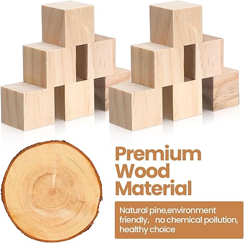 Miniatura 9 de Barydat 300 cubos de madera de 1 pulgada, bloques de madera sin terminar para manualidades, bloque de madera liso para manualidades, cubo de madera,