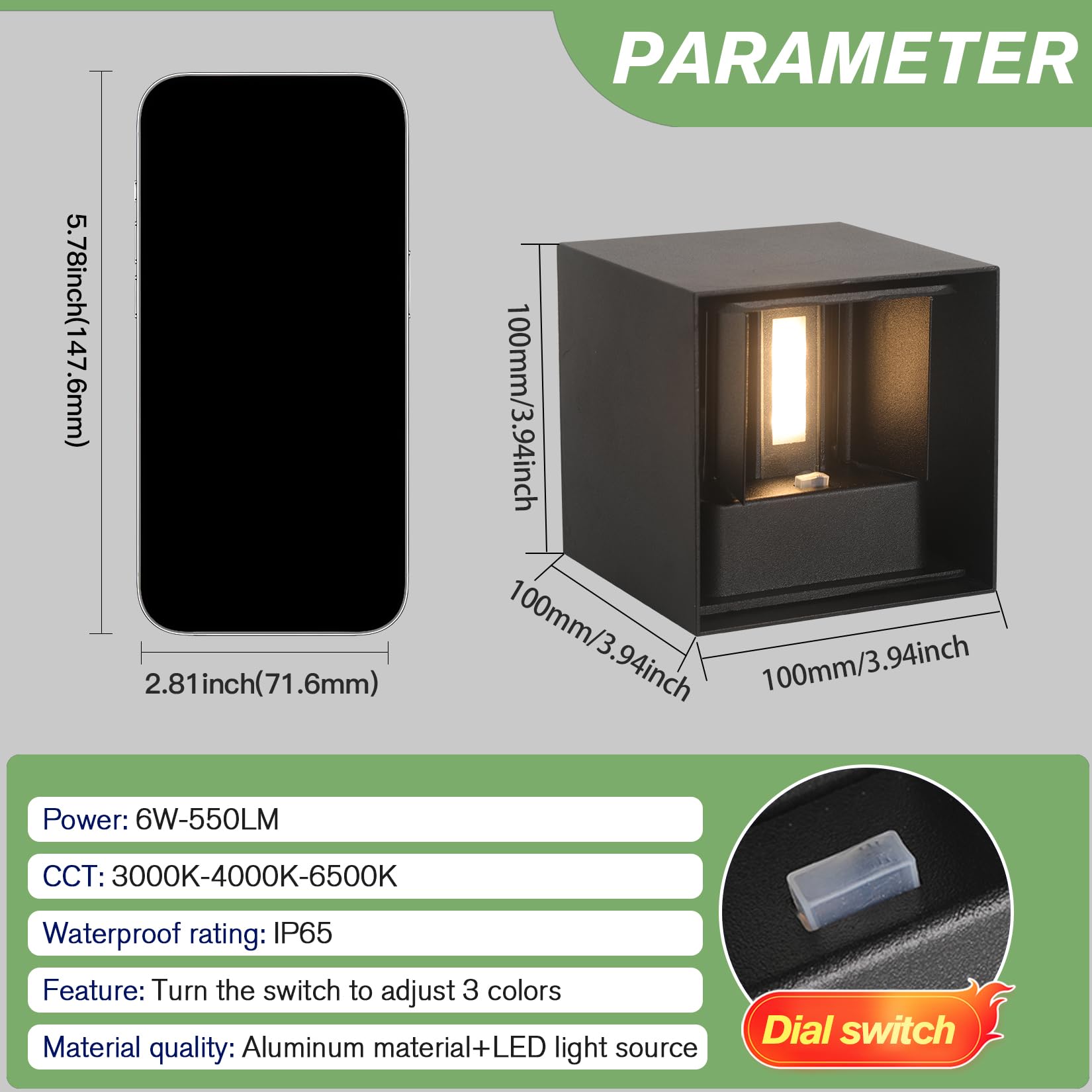 Lampada da parete LED da 6W per interni/esterni, 4000K, IP65 Applique da esterno da parete UP Down,lampada da parete per interni con angolo di emissione regolabile bianco naturale, antracite, 4 pezzi