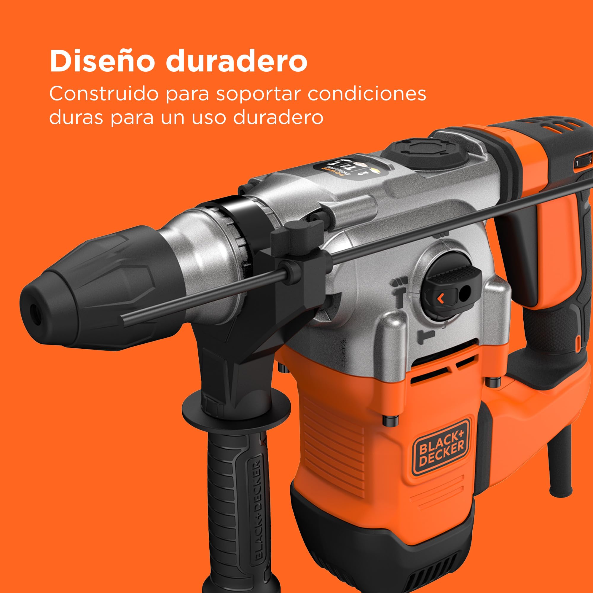 BLACK+DECKER Taladro percutor SDS+, motor de 1250W, 3 modos de funcionamiento, fuerza de impacto de 3,5J, incluye brocas y cincel, BEHS03K-QS
