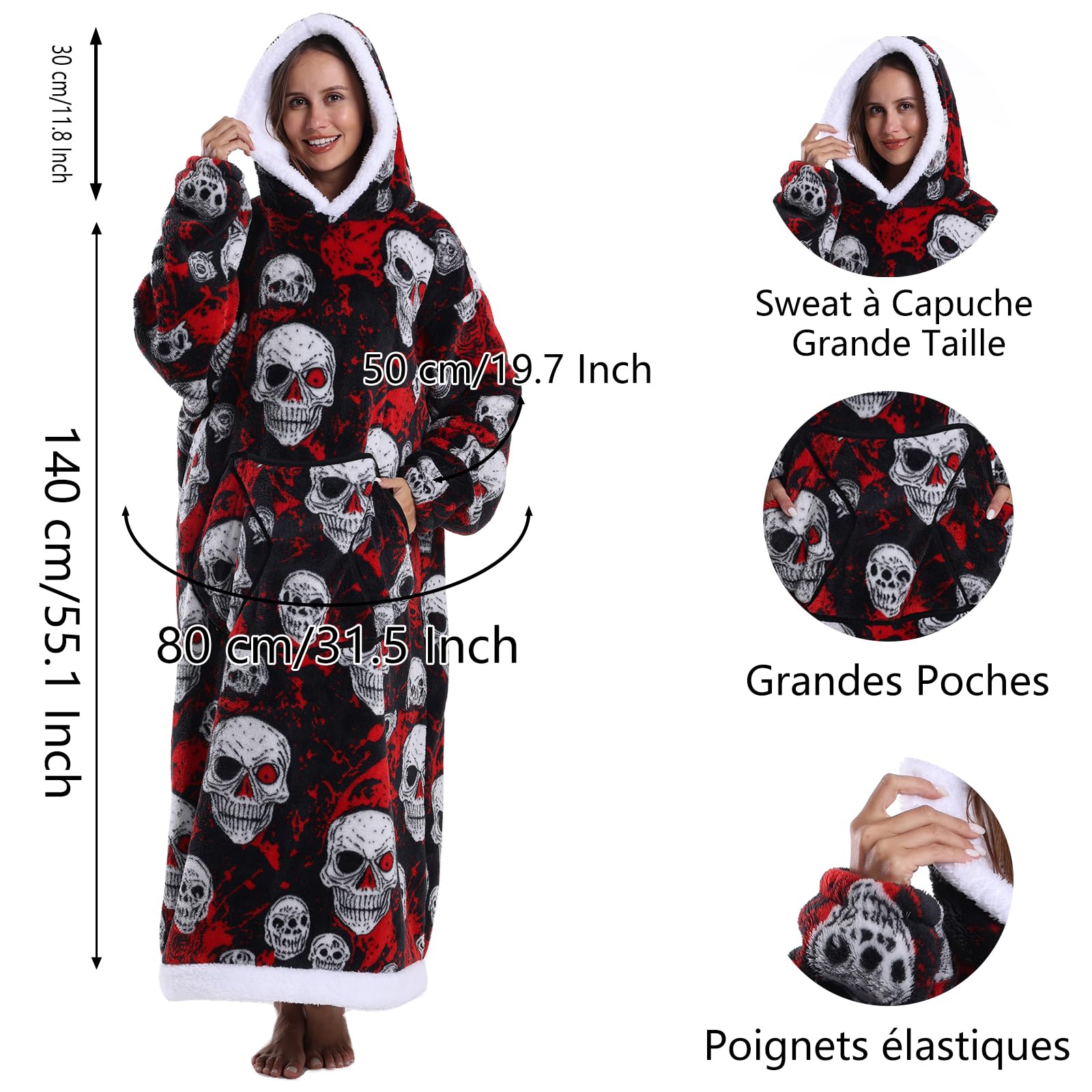 Batamanta Mujer con Capucha, Mangas y Bolsillo - Sudadera Ponible de Invierno, Manta Polar Cálida para Sofá y Hogar | Talla Única