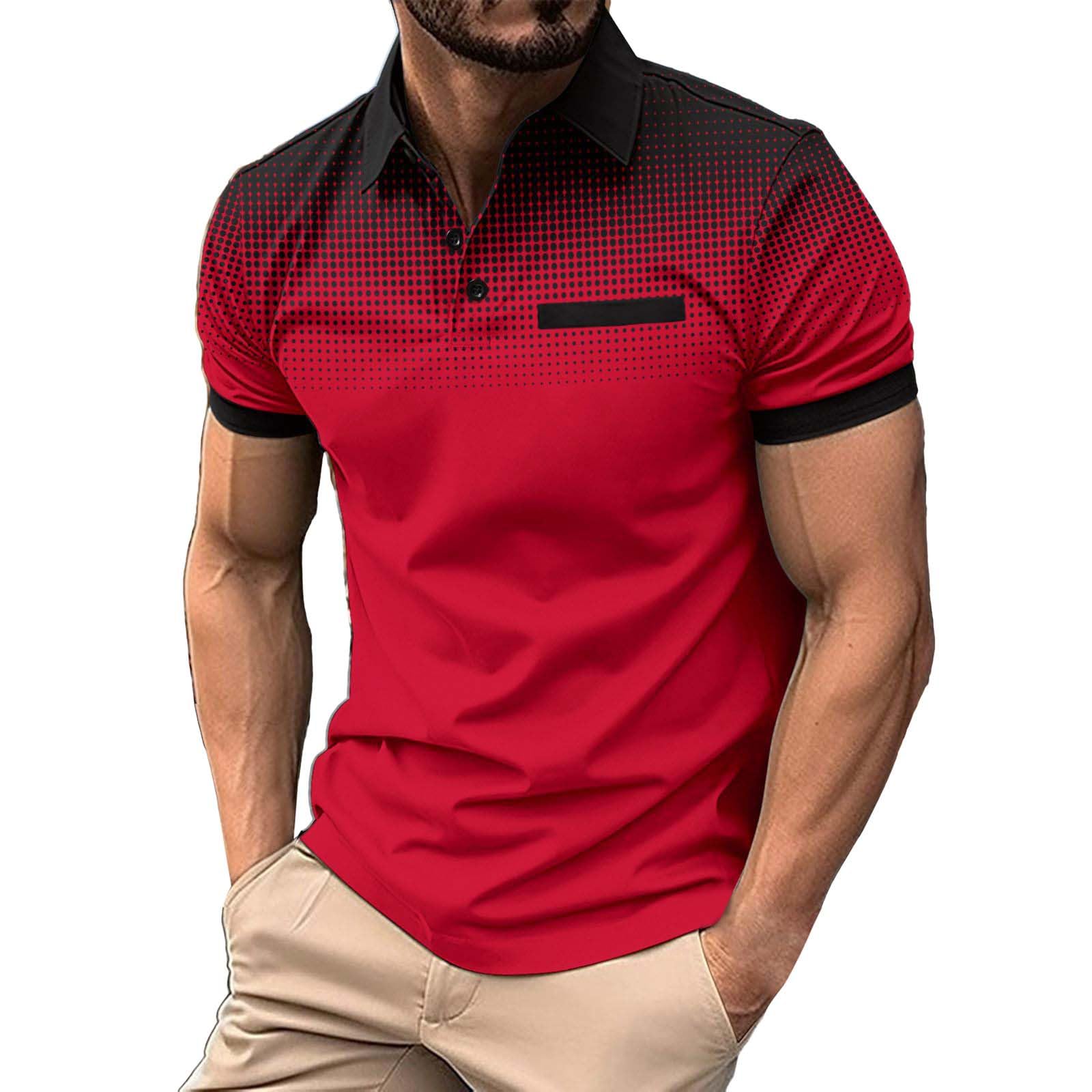 Slim Fit Polo Shirts for Men Gradient Casual Short Sleeve Polo Shirt Printed Golf Athletic Dry Fit Moisture Wicking Tops