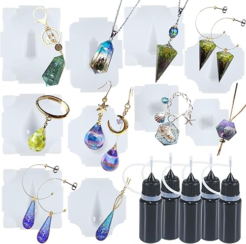 Molde de silicona de fundición de resina UV con 5 botellas aplicadoras de punta de precisión, paquete de 10 unidades