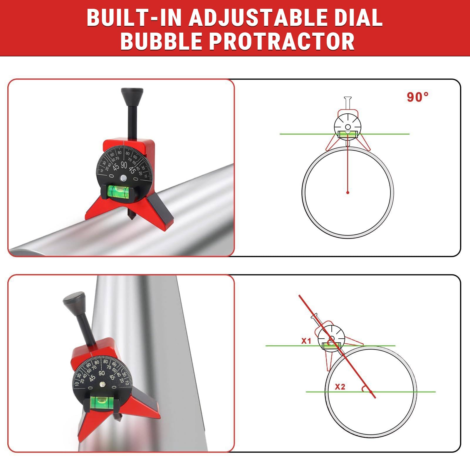 Détecteur de Centre de Tuyau Magnétique avec Niveau à Bulle, Localisateur de Centrage de Tuyaux Multifonctionnel 3,8 à 15,2 cm, pour l'Alignement des Tuyaux