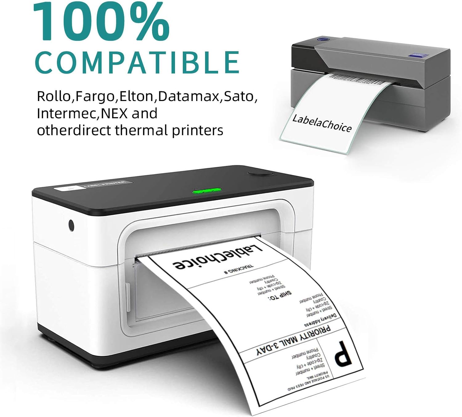 2000 Labels 4 x 6 3-Proof Commercial Grade Fanfold Direct Thermal Labels Compatible with Zebra, Rollo, Munbyn, 4 Stacks White Perforated Permanent Strong Adhesive Mailing Shipping Labels