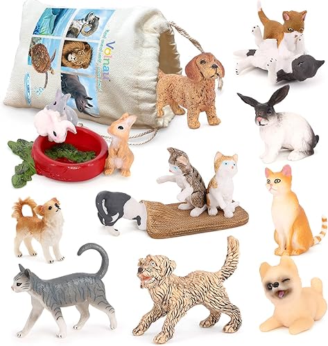 Volnau Figuras de perro y gato, 10 piezas de juguetes de animales para niños pequeños, decoración educativa para tartas