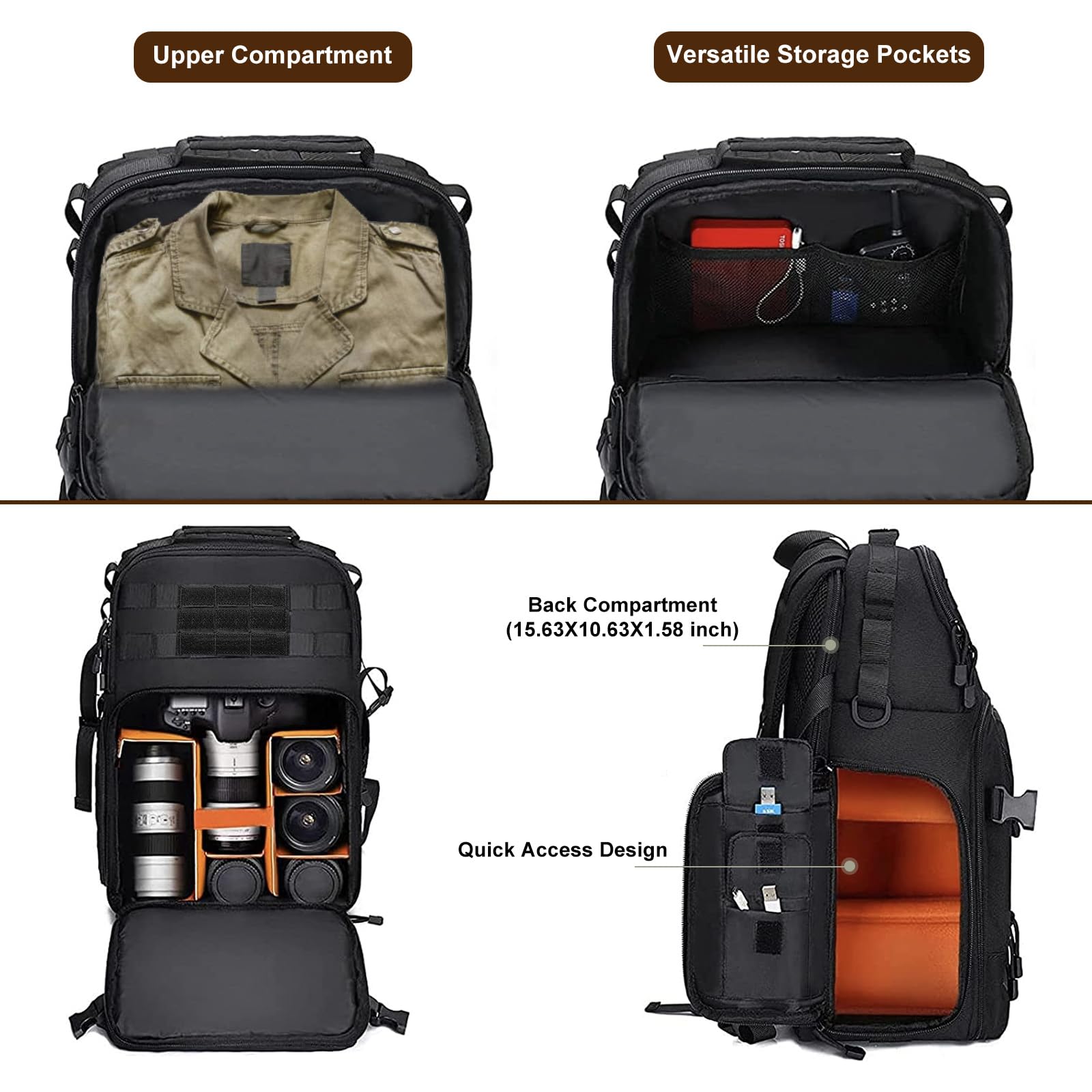 MOSISO Zaino Per Fotocamera,DSLR/SLR/Mirrorless Borsa per Fotografia Fotografica Tattica Supporto Per Treppiede E Scomparto Laptop Compatibile Con Canon/Nikon/Sony/DJI Mavic Drone,Nero