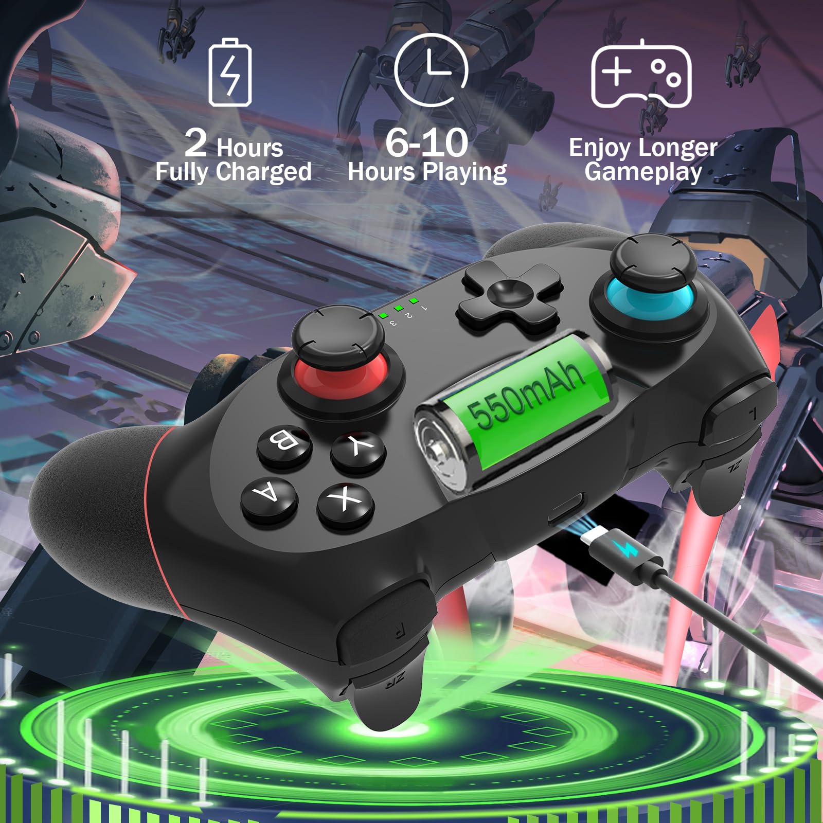 SPGOOD Wireless Controller für Switch, Wireless Pro Controller fürfür Switch/Switch 2/OLED/Lite, Turbo Funktion Einstellbarer Dual Vibration 6 Achsen Gyroskop Joystick