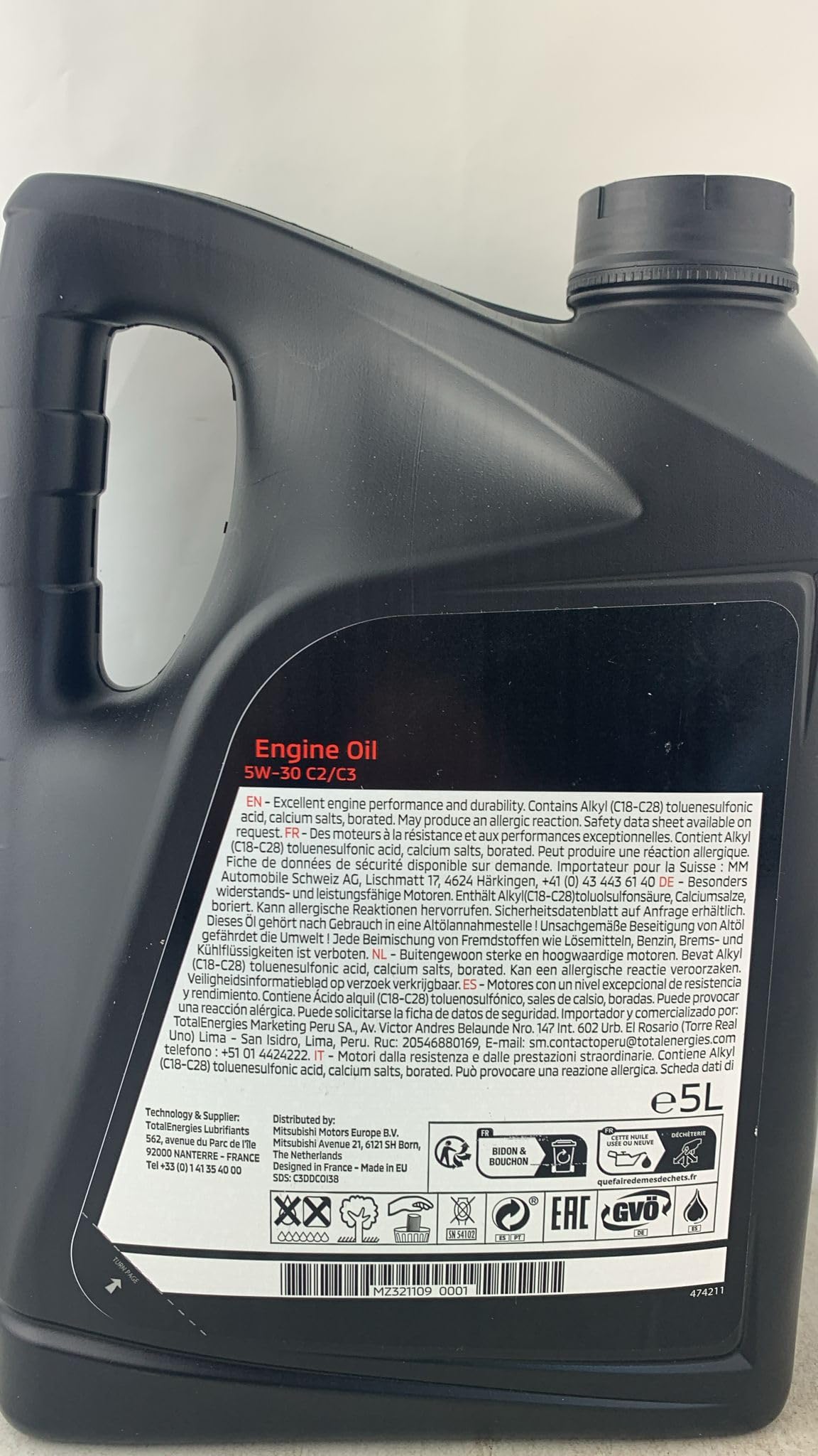 Engine Oil 5W30 C2 C3 [Hohe Motorleistung und Verschleißschutz] 5 Liter Motor Oil für Benzin und Diesel Fahrzeuge vollsynthetisches Motorenöl Low SAPS 5L für Mitsubichi Fahrzeuge