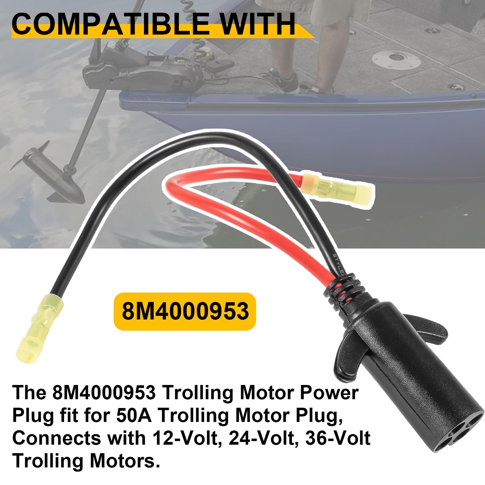 8M4000953 Trolling Motor 2-Prong Guide Power Plug Fits for 50A 12V / 24V / 36V Motors